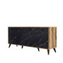 Hanah Home Consola Elite 1618, Mueble de Salón 180x80x45cm, Nogal y Mármol Negro, Diseño Bohemia y Antracita, Melamina 18mm
